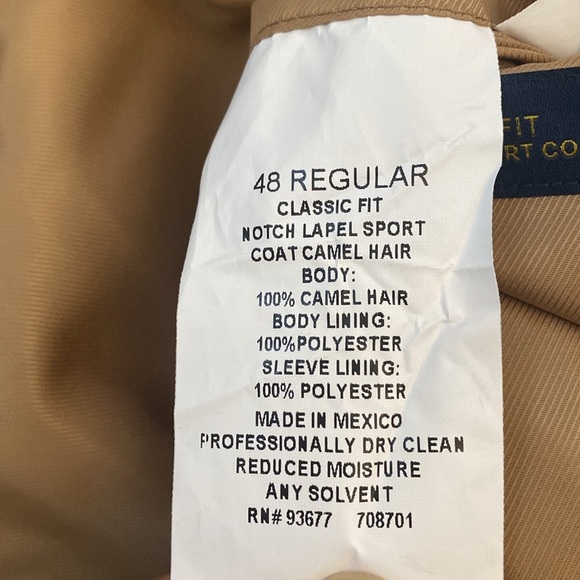 New with Tag Stafford 100% Camel Hair 2 button 2 vents Sport Coat Jacket 48R - Picture 8 of 14